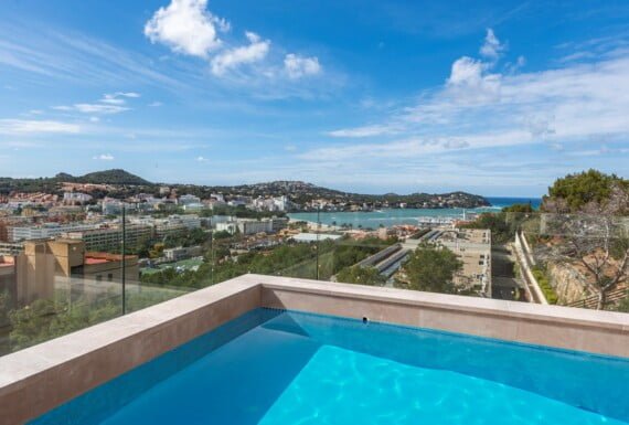 a pool on a rooftop overlooking bay of Santa Ponsa