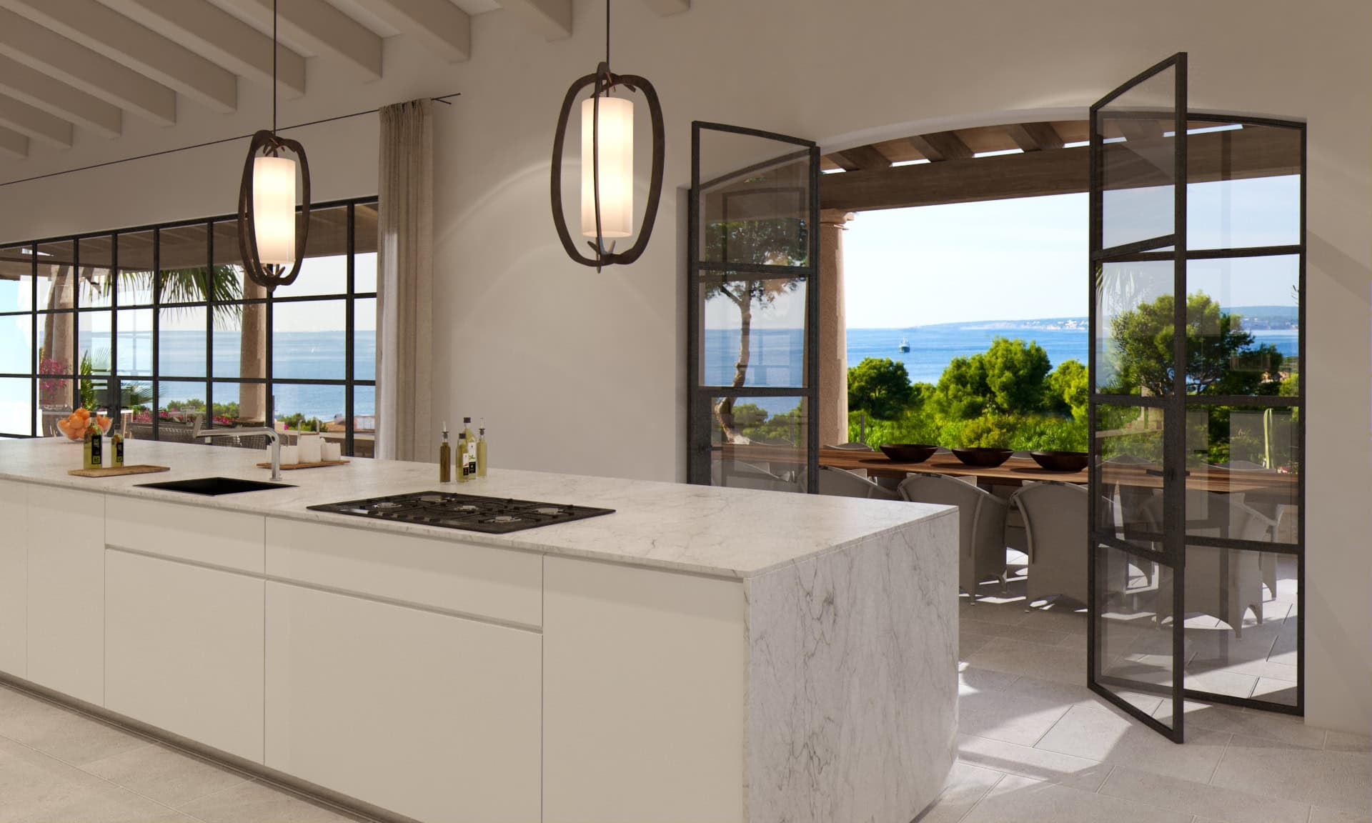 Blick auf Meer von Neubauvilla